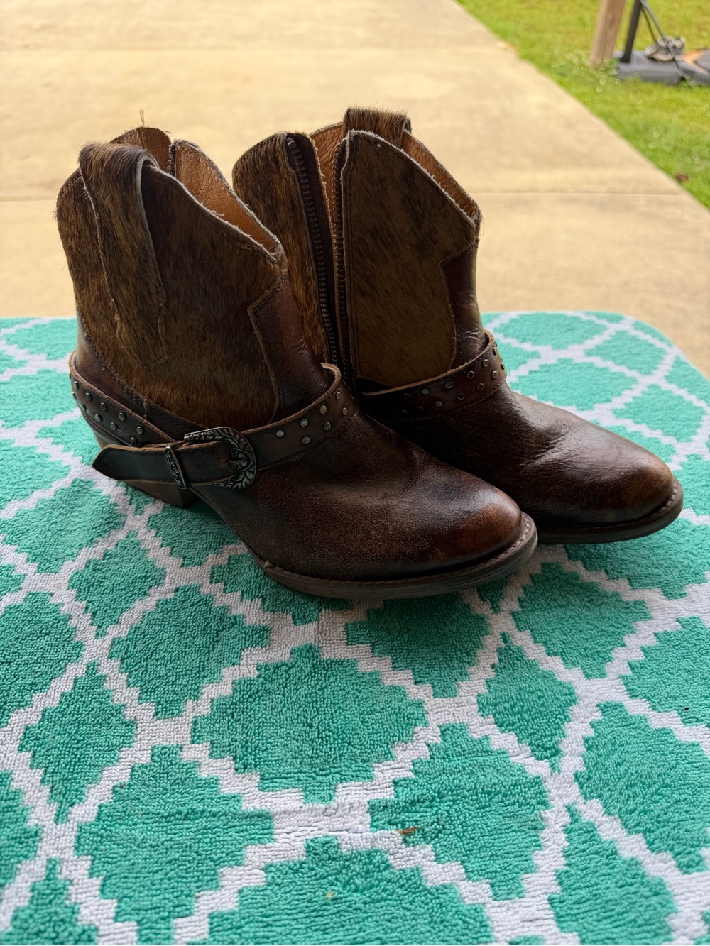 Women’s Brown Leather Ankle Booties with Studded Strap